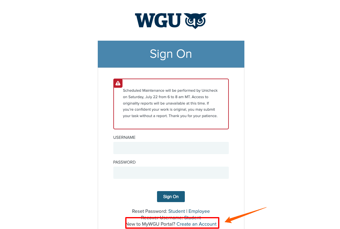 Create WGU Student Login Page